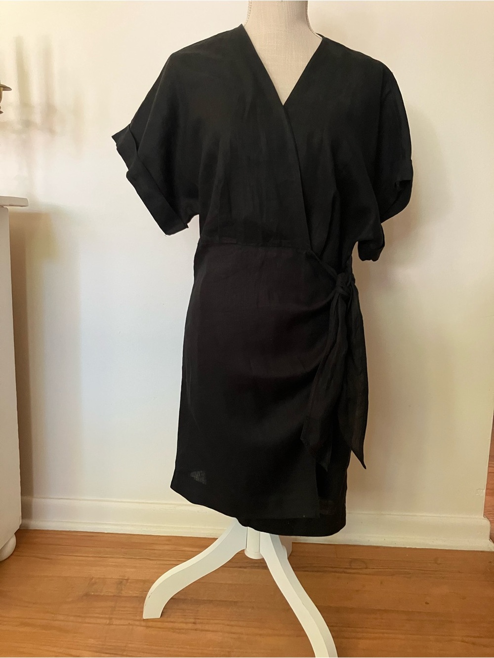 & Other Stories Black Linen Wrap Dress